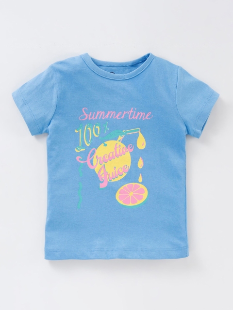 JusCubs Girls Blue Printed Cotton T-shirt