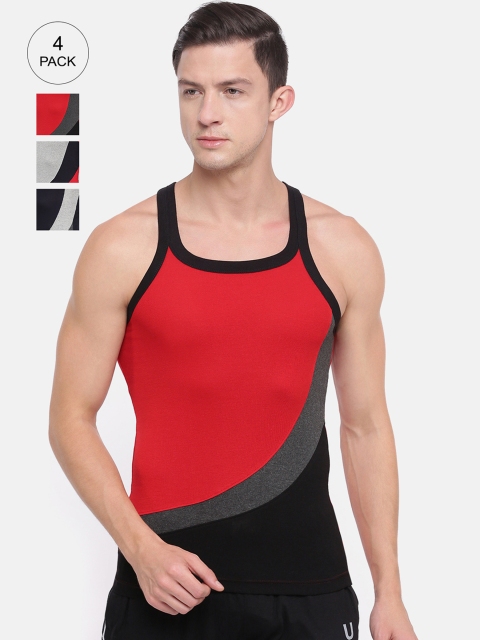 Genx Men Pack of 4 Assorted Combed Cotton Gym Vests