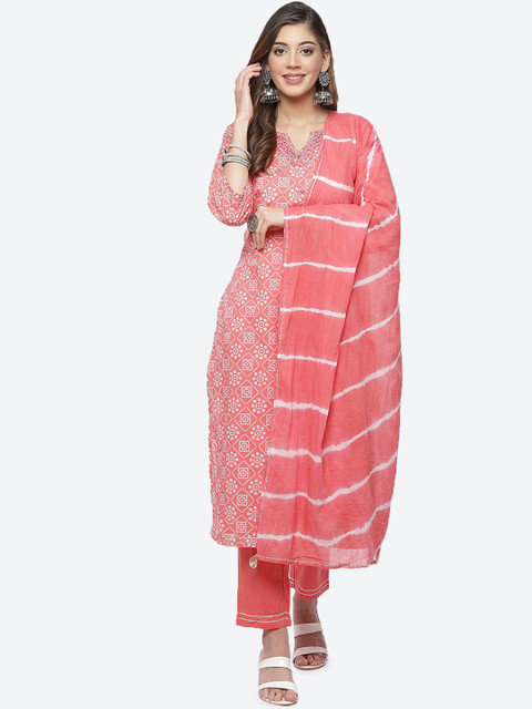 Meena Bazaar Women Peach-Coloured Bandhani Pure Cotton Kurta with Trousers & Dupatta
Meena Bazaar Women Peach-Coloured Bandhani Pure Cotton Kurta with Trousers & Dupatta