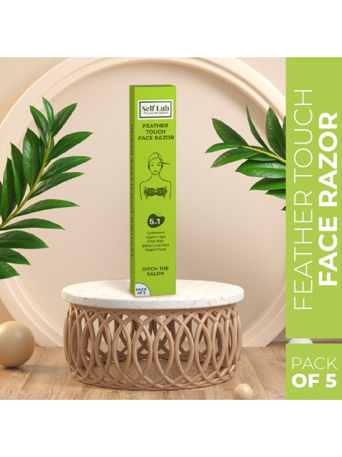 Self Lub Set of 5 Feather Touch Face Razor for Pain-Free Hair Removal, Green