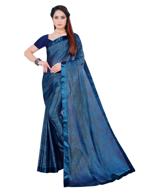 SAADHVI Blue Floral Art Silk Saree