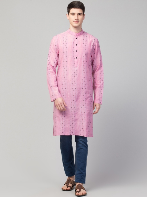 Waahiba Men Pink Ethnic Motifs Thread Work Kurta