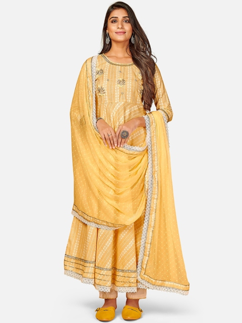 KALINI Women Yellow Ethnic Motifs Embroidered Panelled Thread Work Kurta with Palazzos & With Dupatta
KALINI Women Yellow Ethnic Motifs Embroidered Panelled Thread Work Kurta with Palazzos & With Dupatta