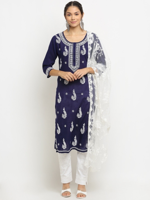 Saksh Women Blue & White Cotton Ethnic Motifs Chikankari Kurta with Trousers & Dupatta
Saksh Women Blue & White Cotton Ethnic Motifs Chikankari Kurta with Trousers & Dupatta