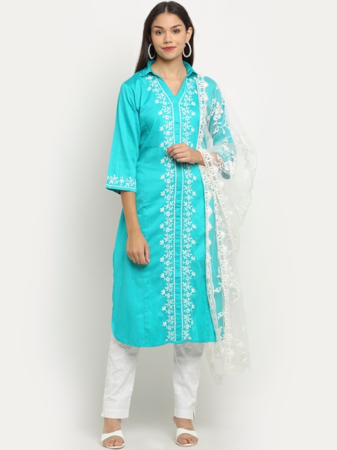Saksh Women Turquoise Blue Embroidered Panelled Chikankari Kurti with Trousers & With Dupatta
Saksh Women Turquoise Blue Embroidered Panelled Chikankari Kurti with Trousers & With Dupatta