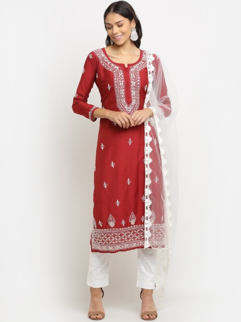 Saksh Women Maroon & White Pure Cotton Floral Chikankari Kurta with Trouser & With Dupatta
Saksh Women Maroon & White Pure Cotton Floral Chikankari Kurta with Trouser & With Dupatta