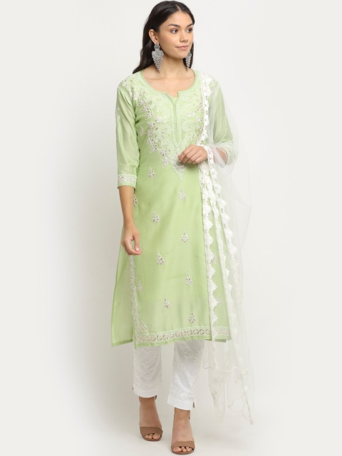Saksh Women Green Ethnic Motifs Embroidered Chikankari Kurta with Trousers & Dupatta
Saksh Women Green Ethnic Motifs Embroidered Chikankari Kurta with Trousers & Dupatta
