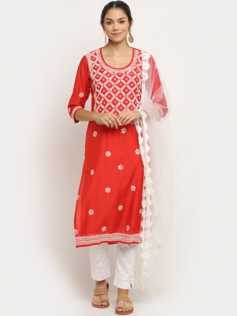 Saksh Women Red Ethnic Motifs Embroidered Empire Chikankari Chanderi Cotton Kurta with Trousers & With
Saksh Women Red Ethnic Motifs Embroidered Empire Chikankari Chanderi Cotton Kurta with Trousers & With