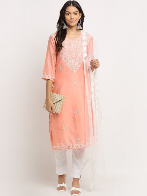 Saksh Women Pink Ethnic Motifs Embroidered Chikankari Chanderi Cotton Kurti with Trousers & With Dupatta
Saksh Women Pink Ethnic Motifs Embroidered Chikankari Chanderi Cotton Kurti with Trousers & With Dupatta