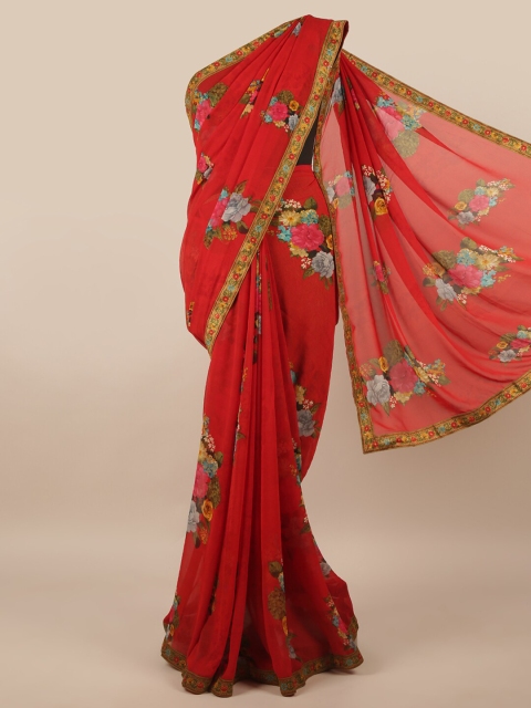 Pothys Red & Blue Floral Saree