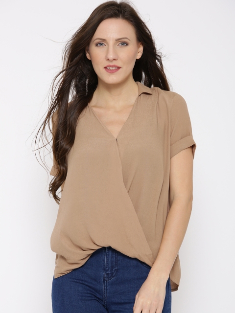FOREVER 21 Women Beige Wrap Top
