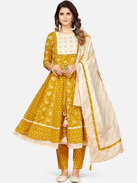 KALINI Women Yellow & Cream Ethnic Motifs Printed Thread Work Cotton Anarkali Kurta Set
KALINI Women Yellow & Cream Ethnic Motifs Printed Thread Work Cotton Anarkali Kurta Set