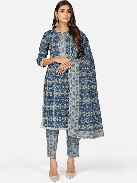 KALINI Women Blue Printed Pleated Gotta Patti Pure Cotton Kurta with Trousers & With Dupatta
KALINI Women Blue Printed Pleated Gotta Patti Pure Cotton Kurta with Trousers & With Dupatta