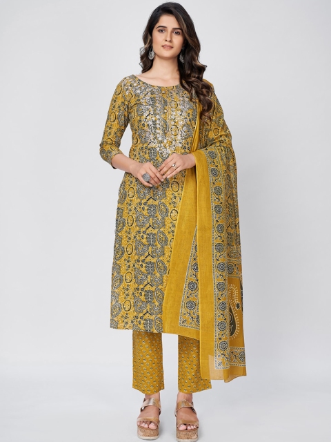 KALINI Women Yellow Ethnic Motifs Printed Thread Work Pure Cotton Kurta with Trousers & With Dupatta
KALINI Women Yellow Ethnic Motifs Printed Thread Work Pure Cotton Kurta with Trousers & With Dupatta