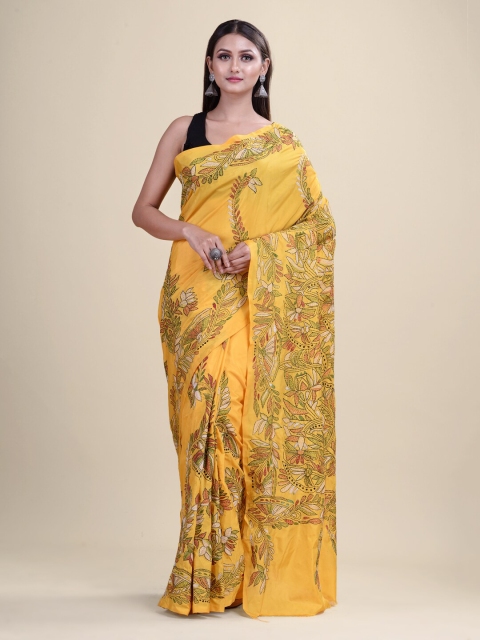 Laa Calcutta Yellow Woven Design Silk Blend Saree