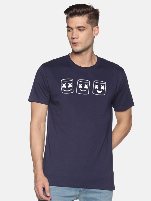 BLACK RADIO Men Navy Blue Typography Printed Slim Fit T-shirt