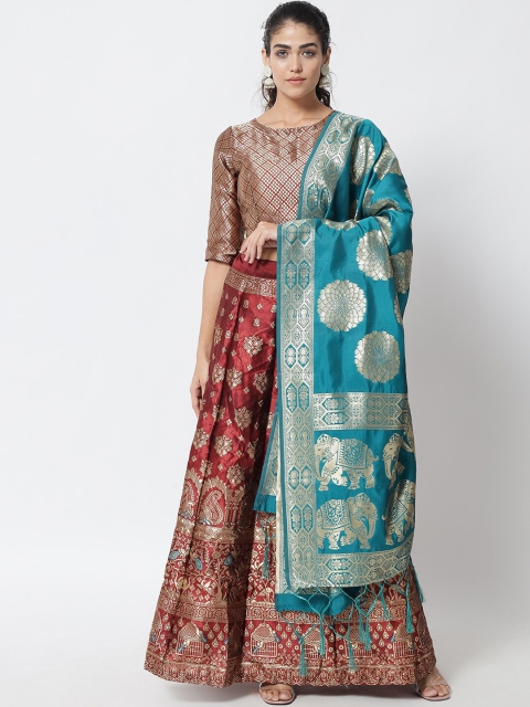 DIVASTRI Maroon & Turquoise Blue Woven Design Semi-Stitched Lehenga & Unstitched Choli
DIVASTRI Maroon & Turquoise Blue Woven Design Semi-Stitched Lehenga & Unstitched Choli