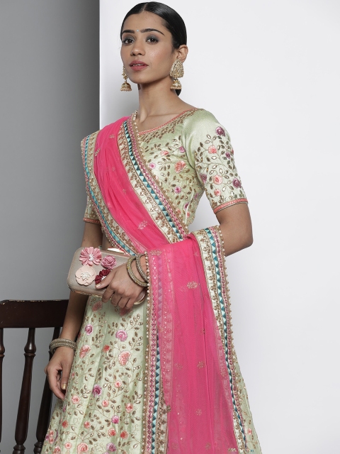 DRESSTIVE Green & Pink Embroidered Semi-Stitched Lehenga & Unstitched Blouse With Dupatta
DRESSTIVE Green & Pink Embroidered Semi-Stitched Lehenga & Unstitched Blouse With Dupatta