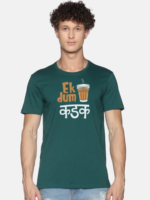 BLACK RADIO Men Green & White Typography Printed Pure Cotton T-shirt