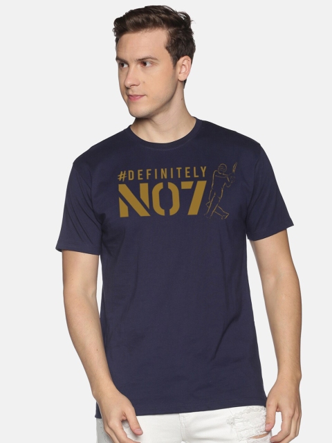 BLACK RADIO Men Navy Blue Typography Printed T-shirt