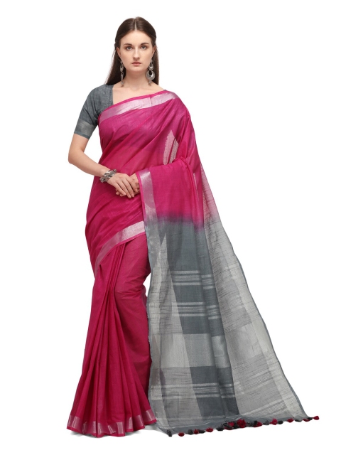 Iris Fuchsia & Grey Solid Saree