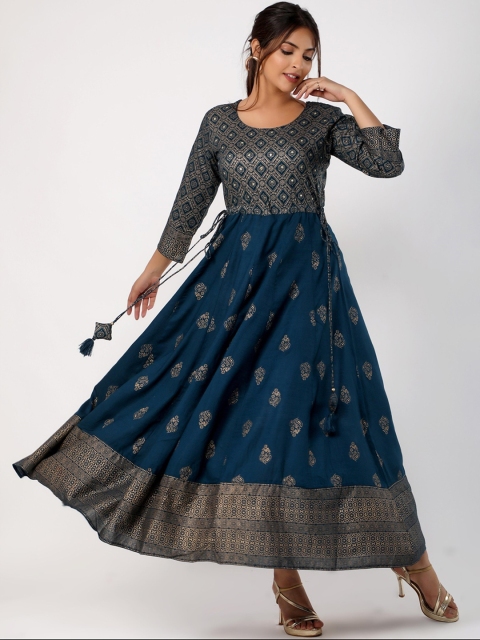 Chokhi Bandhani Women Teal Ethnic Motifs Printed Thread Work Indie Prints Anarkali Kurta
Chokhi Bandhani Women Teal Ethnic Motifs Printed Thread Work Indie Prints Anarkali Kurta