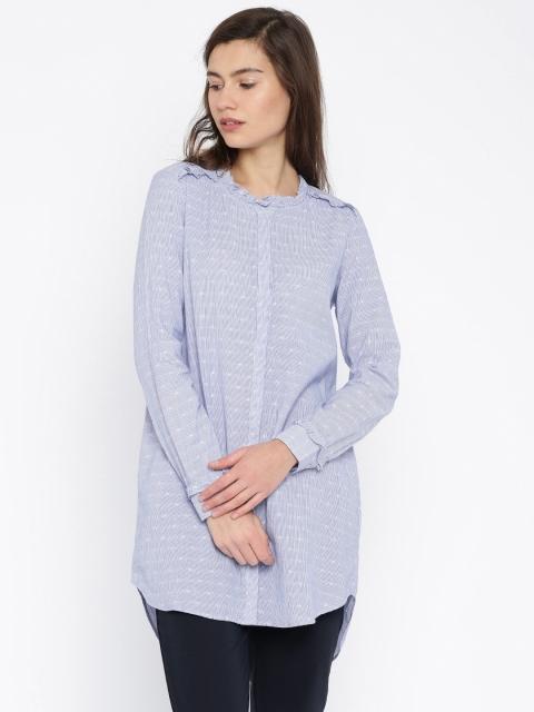 Vero Moda Women Blue Striped Longline Top