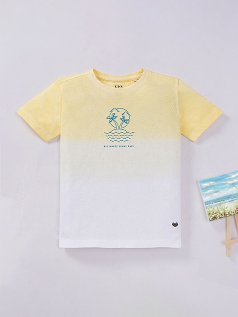 Ed-a-Mamma Boys Yellow Typography Dyed Cotton T-shirt