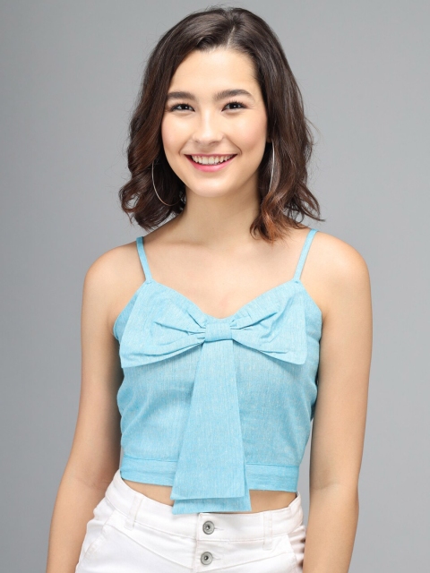 Darzi Women Blue Bow Detail Crop Top