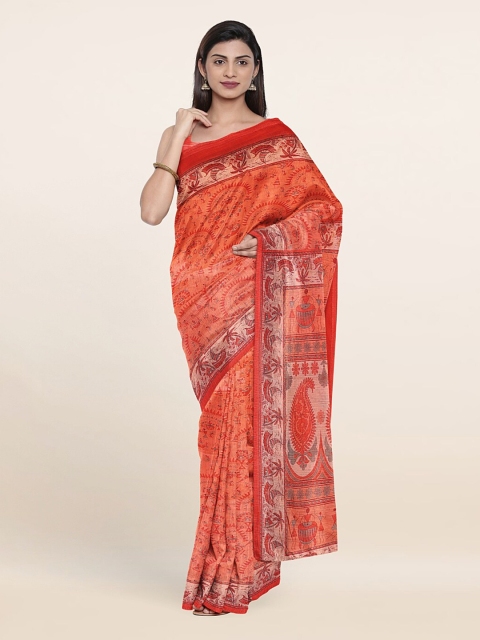 Pothys Coral & Grey Floral Saree