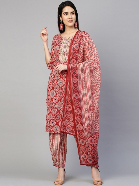 FASHOR Women Red & Beige Ethnic Screen Printed Pure Cotton Kurta with Salwar & Dupatta
FASHOR Women Red & Beige Ethnic Screen Printed Pure Cotton Kurta with Salwar & Dupatta