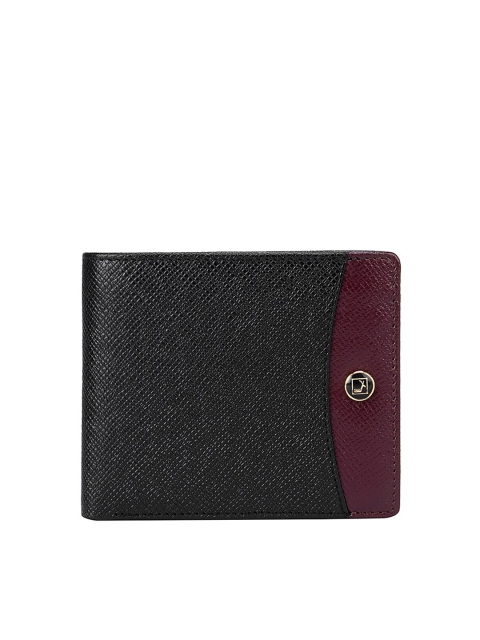 Da Milano Men Black & Maroon Textured Leather Two Fold Wallet
