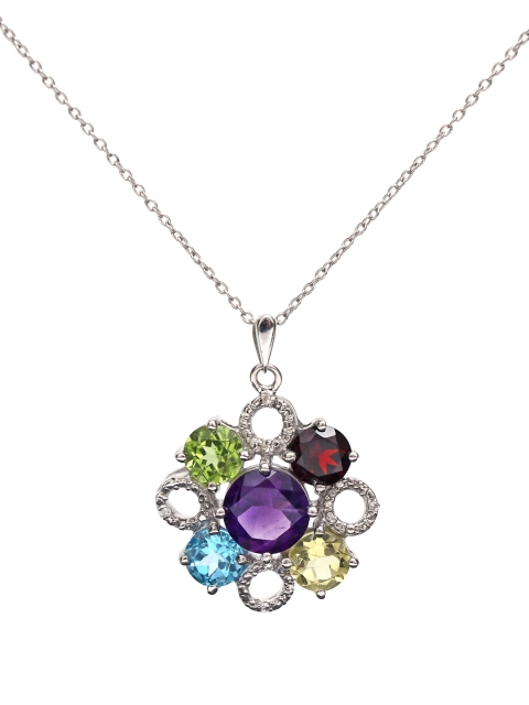 HIFLYER JEWELS 925 Sterling Silver Rhodium-Plated Multi-coloured Garnet Studded Pendant
HIFLYER JEWELS 925 Sterling Silver Rhodium-Plated Multi-coloured Garnet Studded Pendant