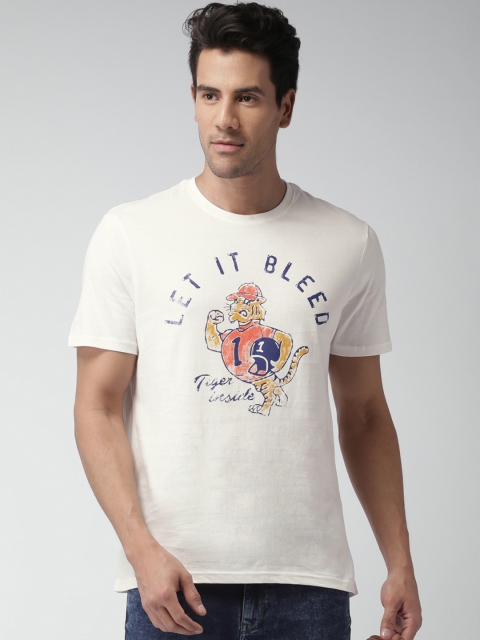 Celio Men White Printed Pure Cotton T-shirt