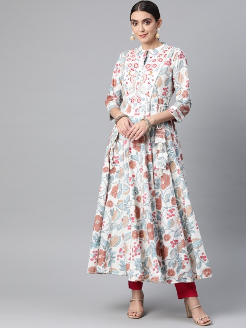 Readiprint Fashions Women White & Blue Floral Thread Work Angrakha Anarkali Kurta
Readiprint Fashions Women White & Blue Floral Thread Work Angrakha Anarkali Kurta