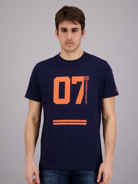 FREESOUL Men Blue Typography Printed T-shirt