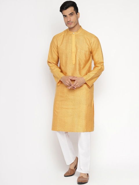 Fabindia Men Yellow Thread Work Kurta