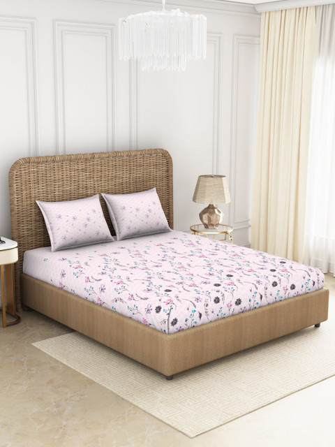 SPACES Pink Floral 144 TC Cotton Queen Bedsheet with 2 Pillow Covers
SPACES Pink Floral 144 TC Cotton Queen Bedsheet with 2 Pillow Covers