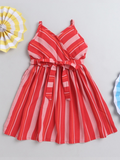 taffykids Girls Red Striped Crepe Dress