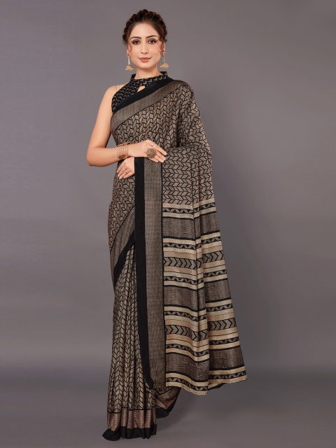 KALINI Black & Beige Silk Blend Saree