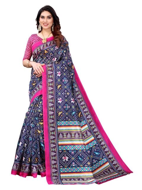 KALINI Blue & Pink Kalamkari Art Silk Saree