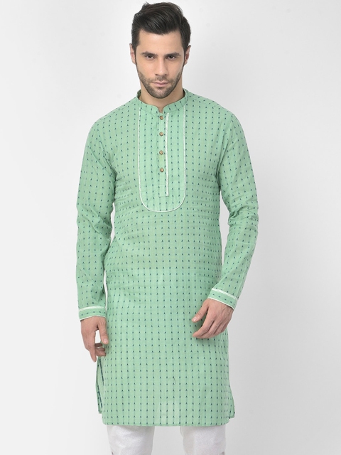 DEYANN Men Green Woven Design Cotton Kurta