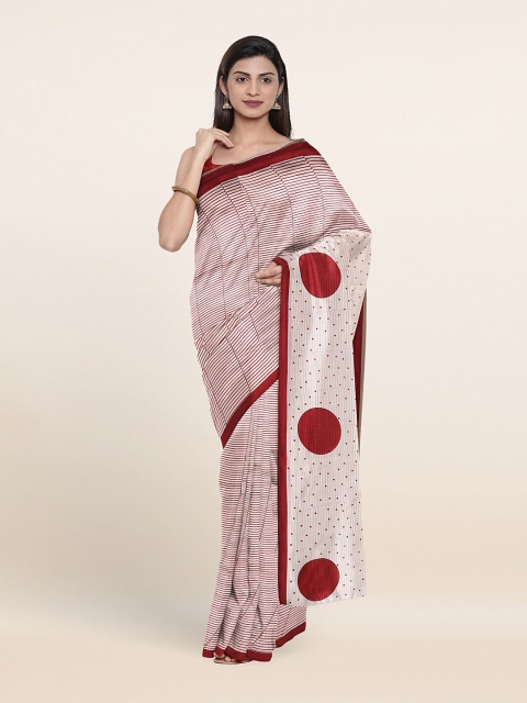 Pothys Red & White Striped Saree