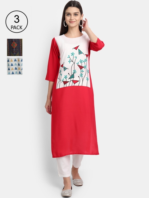 Ethnic basket Women Multicoloured Floral Printed Thread Work Crepe Kurta, Multi