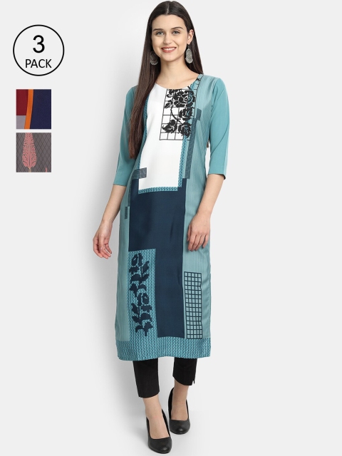 Ethnic basket Women Pack Of 3 Straight Kurtas, Multi
