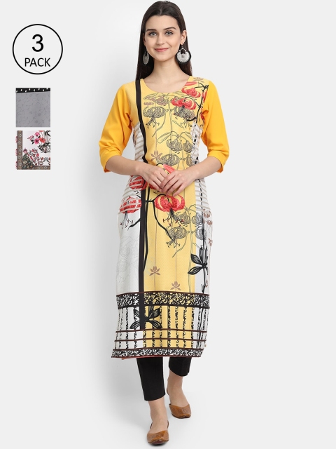 Ethnic basket Women Multicoloured Floral Printed Thread Work Crepe Kurta, Multi