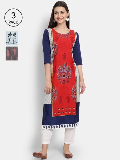 Ethnic basket Women Red & Blue Printed Kurta