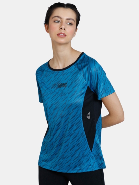 Zelocity by Zivame Women Blue Typography Printed Training or Gym T-shirt
