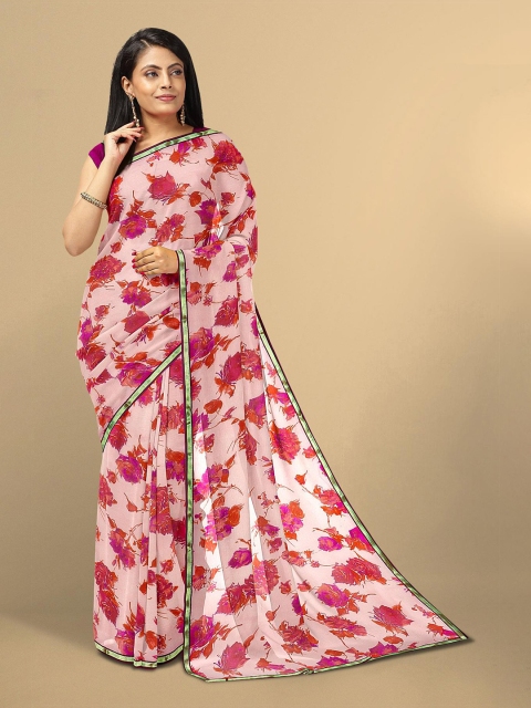 Kalamandir Pink & Red Floral Pure Georgette Saree