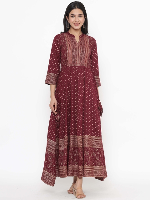 JAVTA Women Magenta Geometric Printed Thread Work Anarkali Kurta
